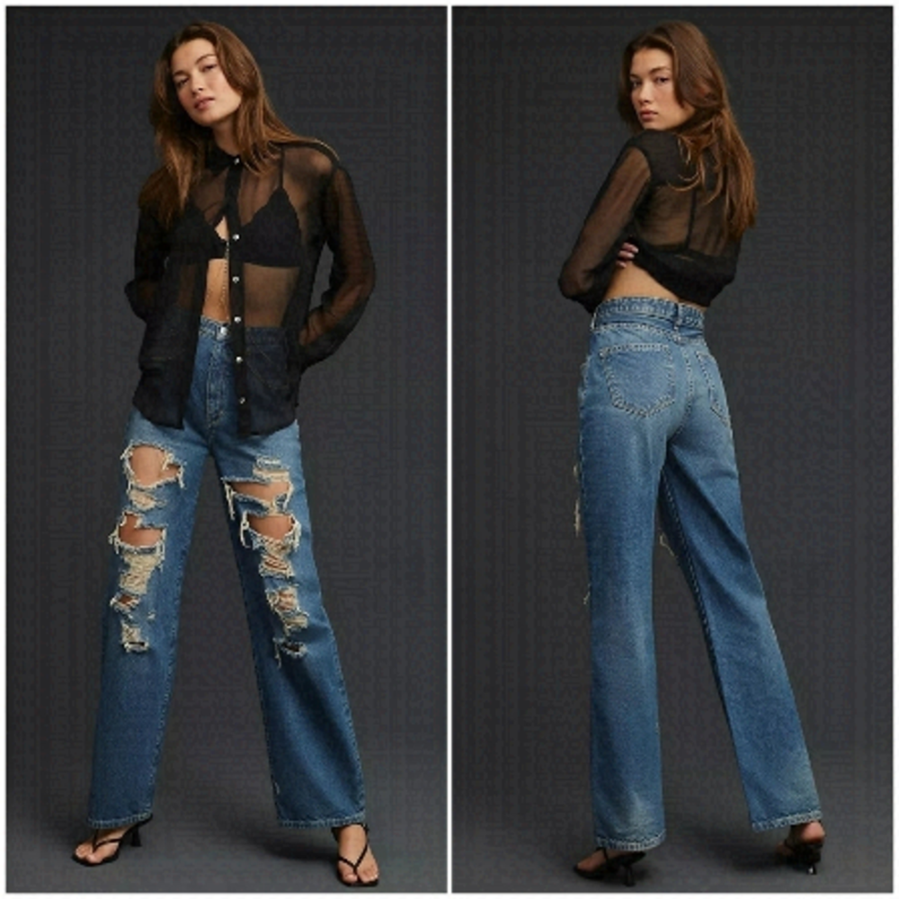 Anthropologie Pilcro Joey Jeans High Rise Straight Leg Distressed Front